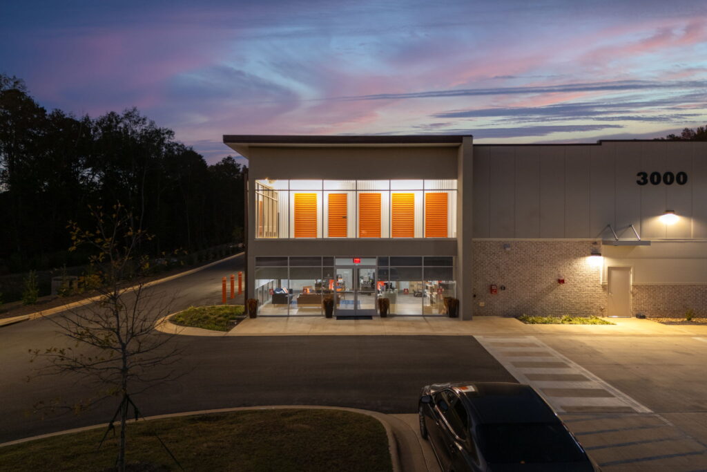 self storage facility at night